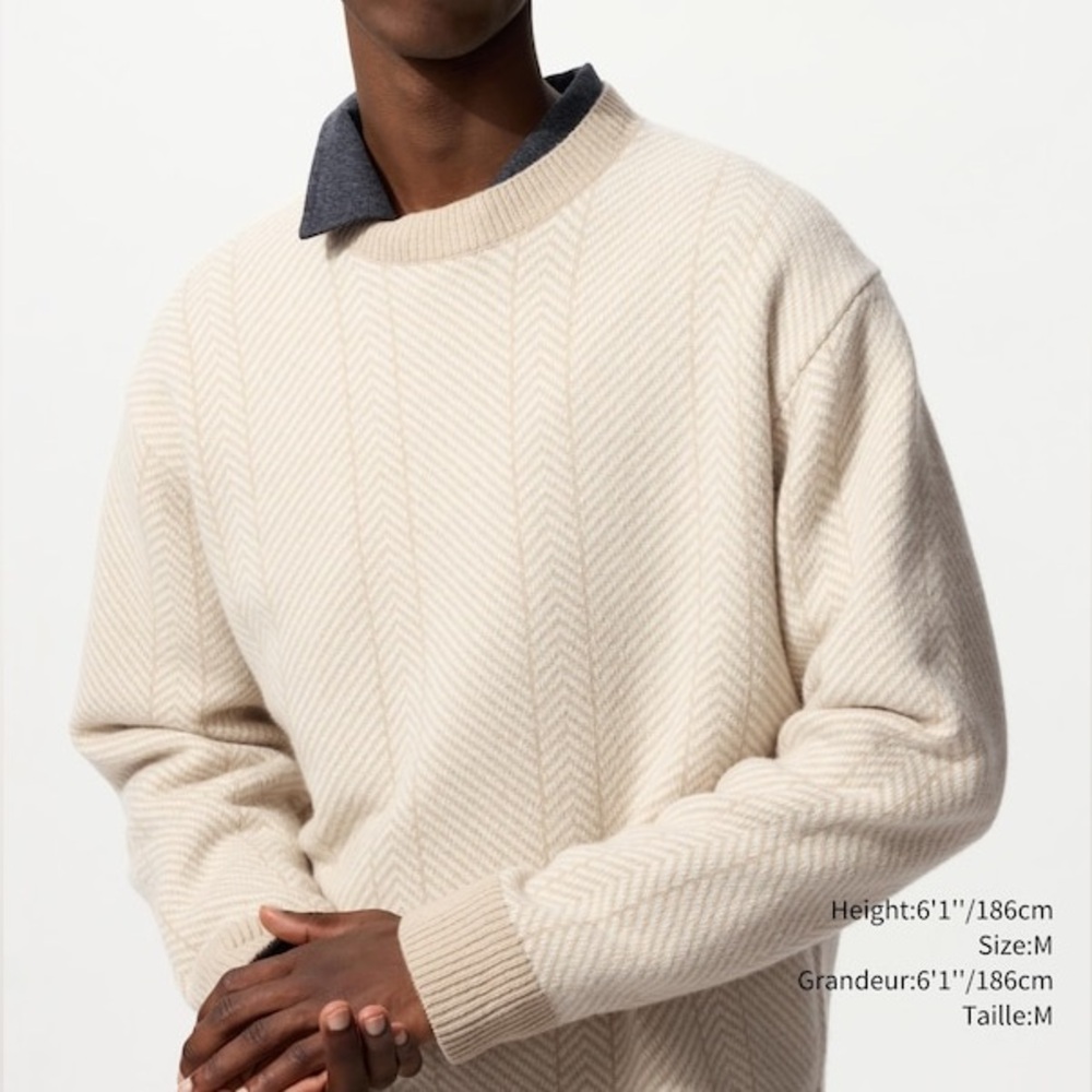 J W Andersen Uniqlo wool crewneck neutral unisex herringbone classic academia L‎